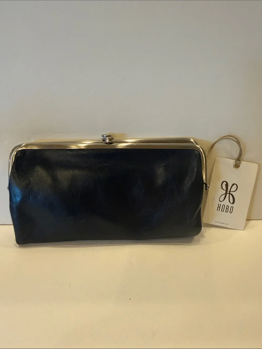 HOBO Blue Leather Frame Clutch with Silver-Tone Hardware
